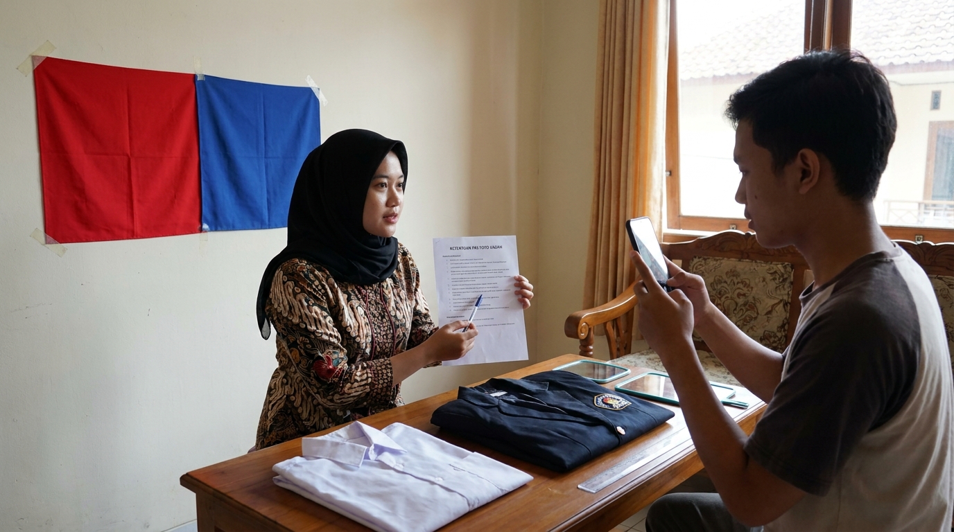 Supporting image that visualizes the requirements, checklist, or technical standards from "Ketentuan Latar Belakang dan Atribut Pakaian".
