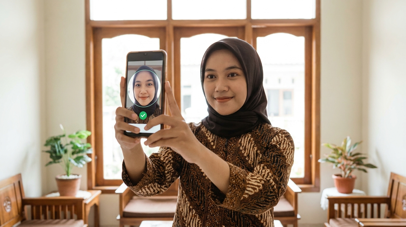 Supporting image showing the final accepted-looking result described in "Langkah Praktis Pengambilan Selfie Verifikasi".