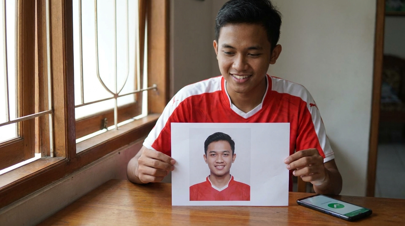 Supporting image showing the final accepted-looking result described in "Langkah Mendapatkan Foto Atlet Profesional".