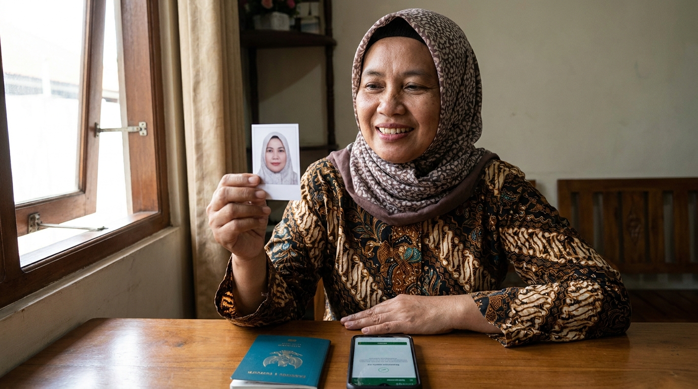 Supporting image showing the final accepted-looking result for foto visa umrah 80 persen.