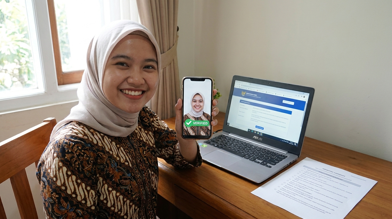 Supporting image showing the final accepted-looking result described in "Checklist Persiapan Foto Mandiri".