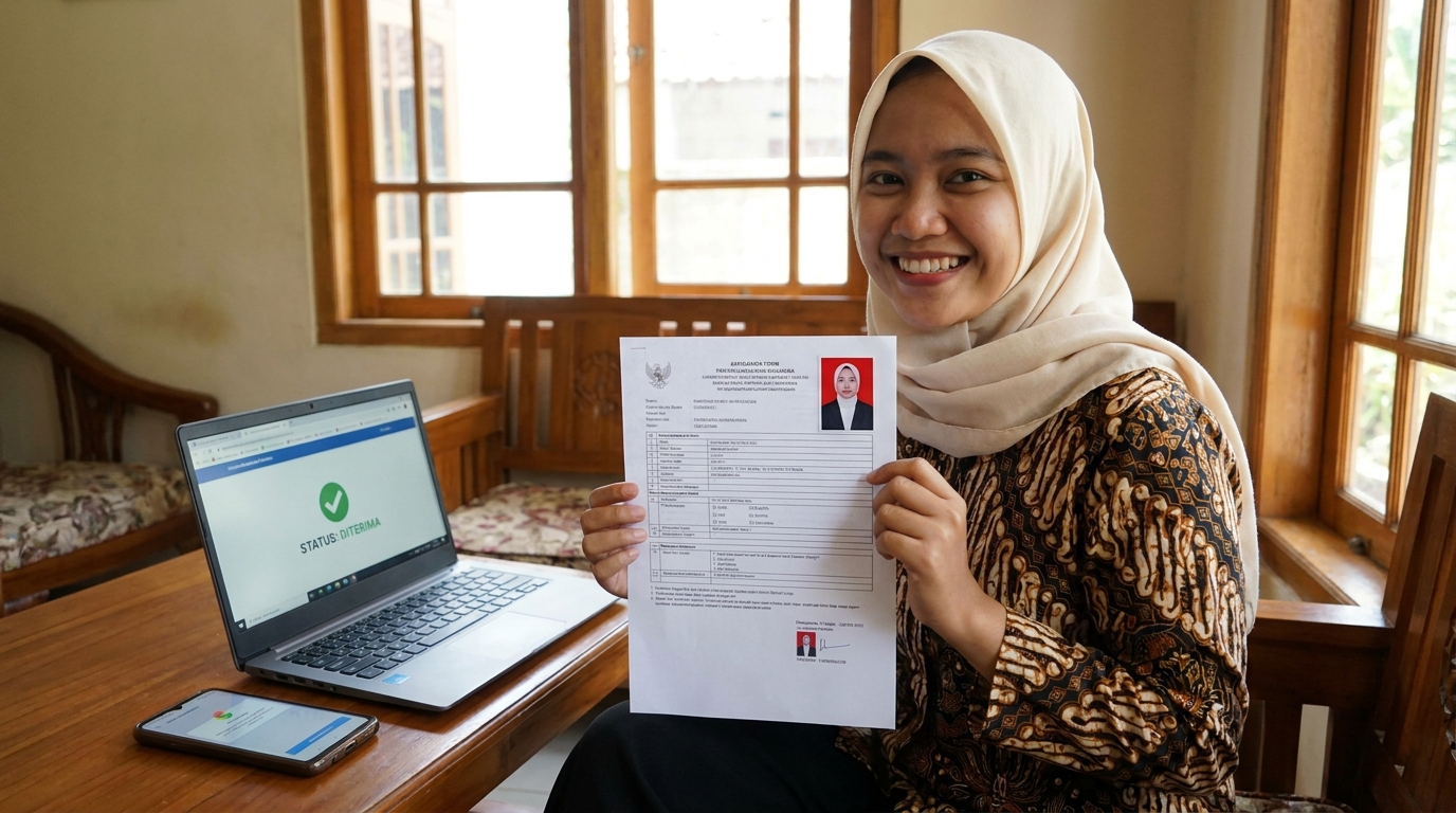Supporting image showing the final accepted-looking result for foto pendaftaran sekolah kedinasan.