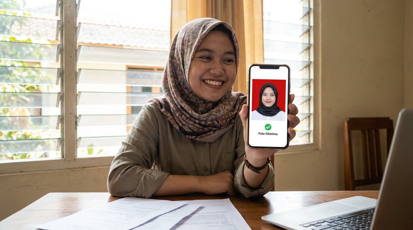 Supporting image showing the final accepted-looking result described in "Solusi Praktis Menggunakan PasPoto".