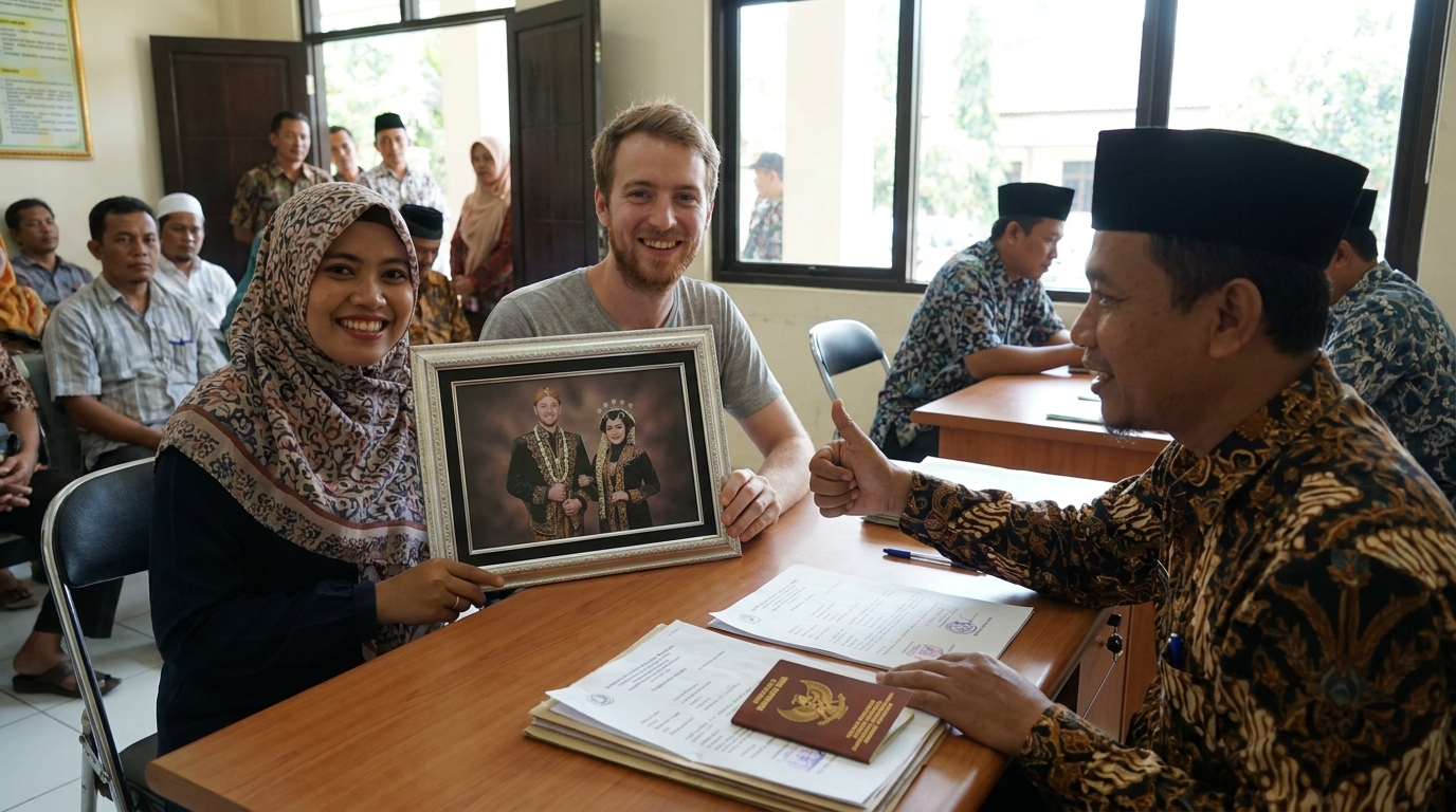 Supporting image showing the final accepted-looking result for foto nikah wna di kua.