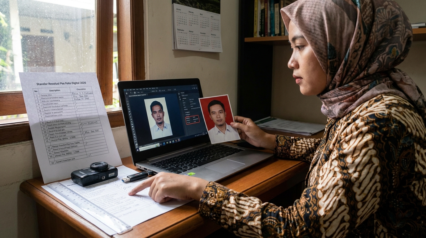 Supporting image that visualizes the requirements, checklist, or technical standards from "Standar Resolusi Pas Foto Digital untuk Tahun 2026".