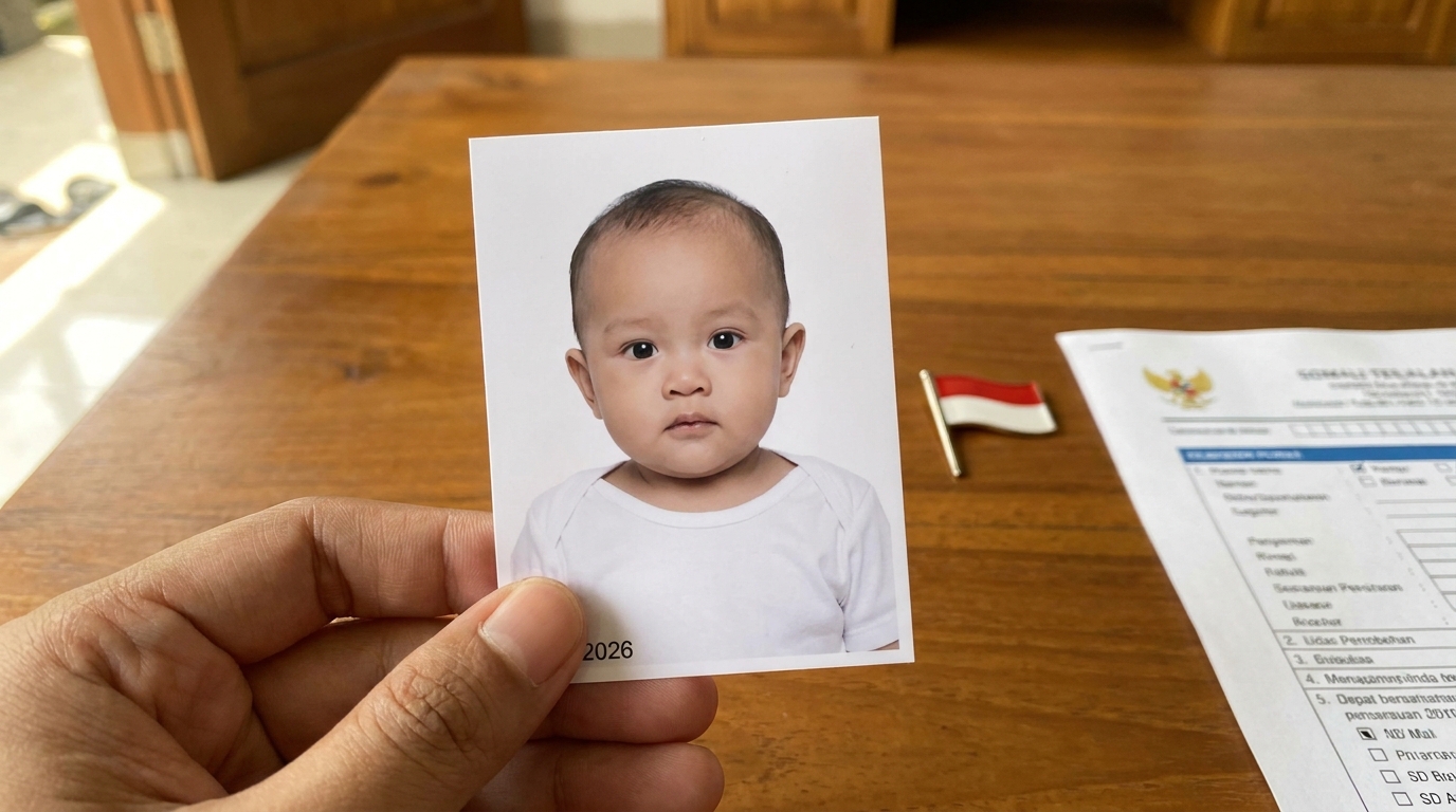 Supporting image showing the final accepted-looking result for foto paspor bayi 2026.
