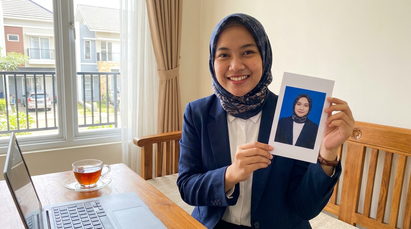 Supporting image showing the final accepted-looking result for warna baju pas foto lamaran kerja.