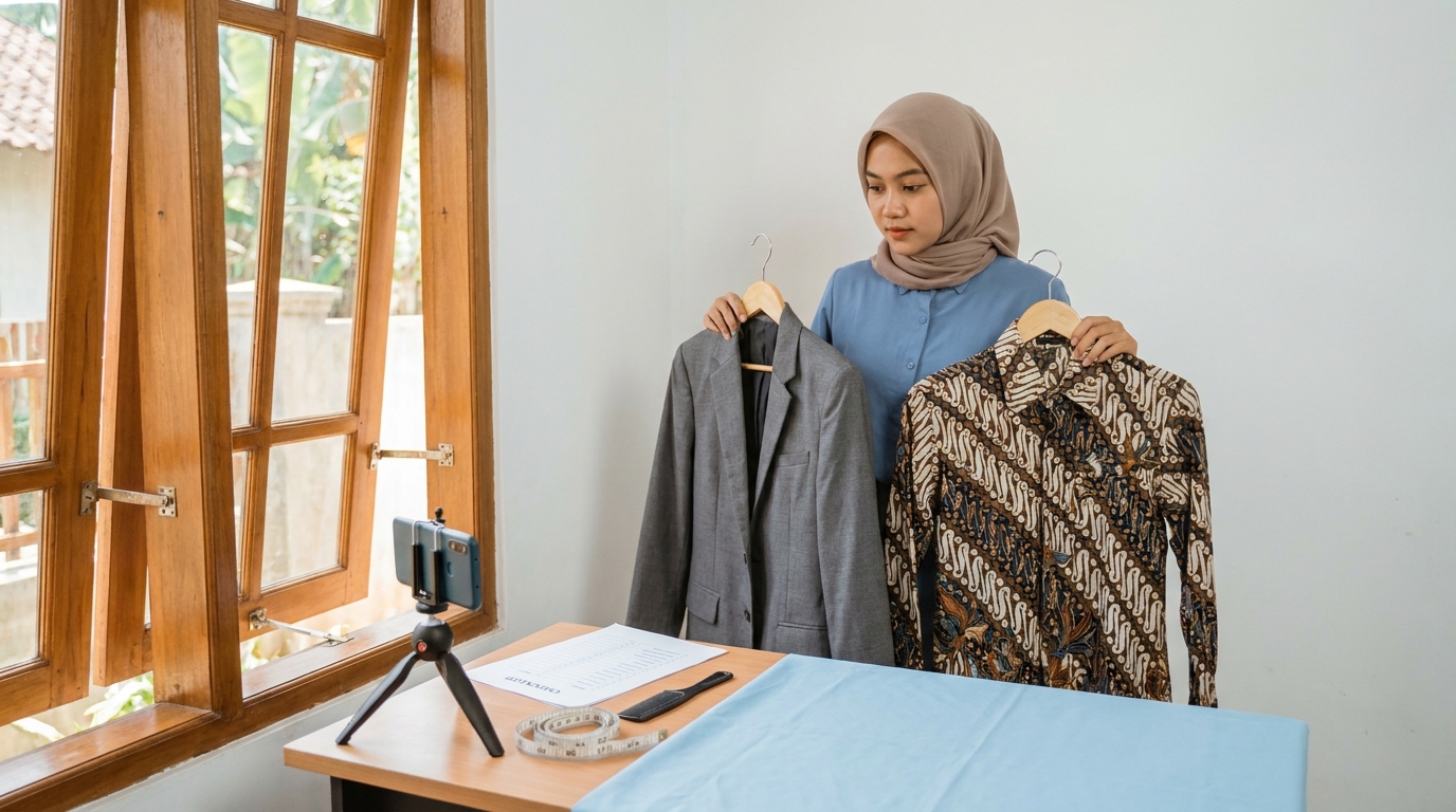 Supporting image that visualizes the requirements, checklist, or technical standards from "Ketentuan Pakaian dan Latar Belakang".