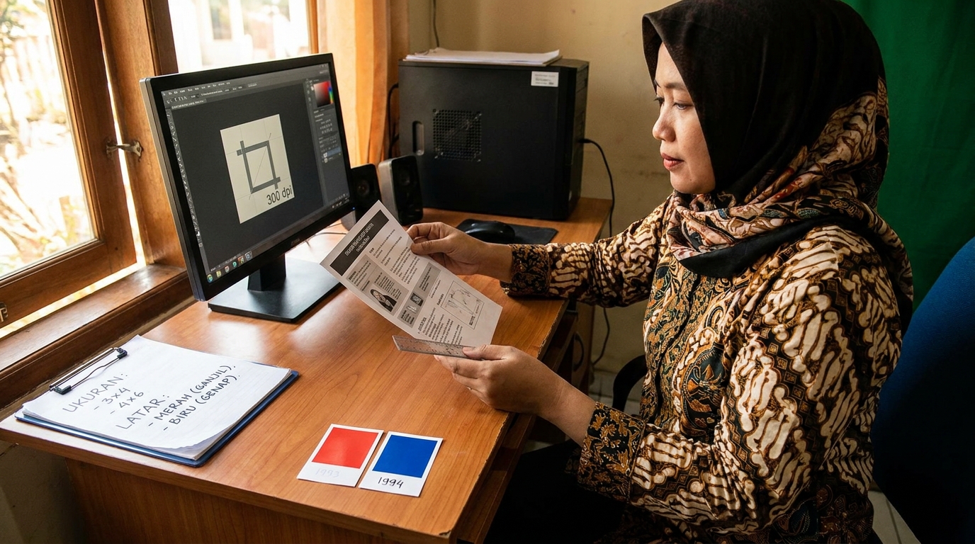 Supporting image that visualizes the requirements, checklist, or technical standards from "Ketentuan Warna Latar Belakang dan Ukuran".