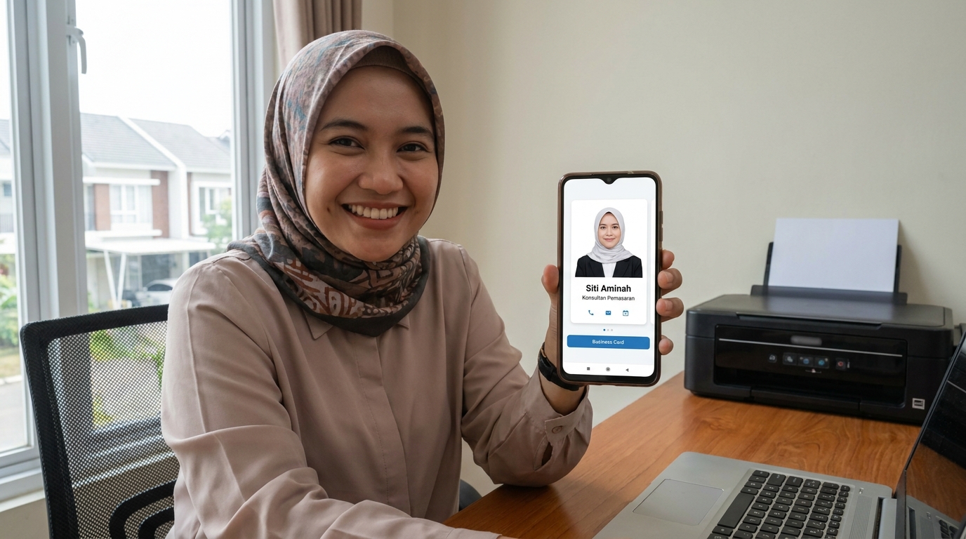 Supporting image showing the final accepted-looking result for pas foto kartu nama digital.