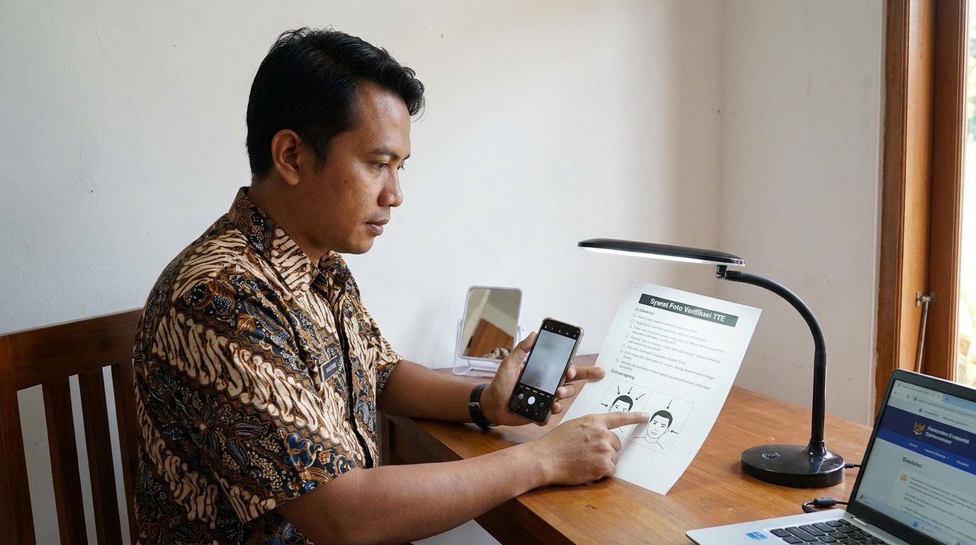 Supporting image that visualizes the requirements, checklist, or technical standards from "Syarat Teknis Foto Verifikasi TTE Agar Lolos E-KYC".