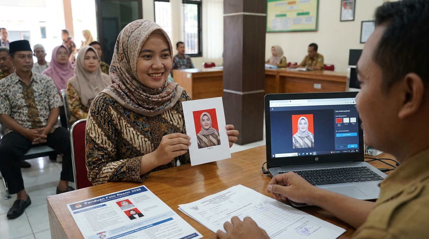 Supporting image showing the final accepted-looking result described in "Panduan Aman Menggunakan Teknologi AI untuk Foto Resmi".