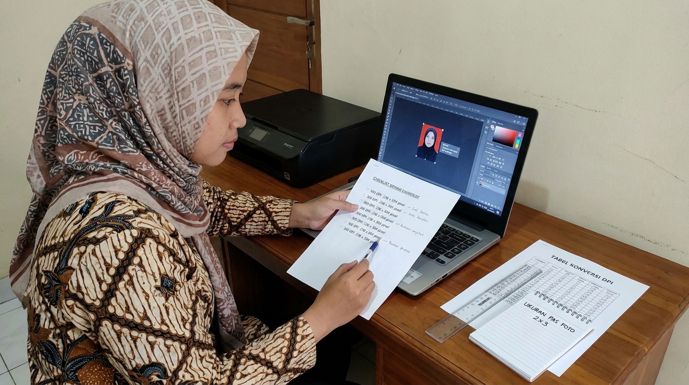 Supporting image that visualizes the requirements, checklist, or technical standards from "Tabel Konversi Ukuran 2x3 Berdasarkan Resolusi (DPI)".