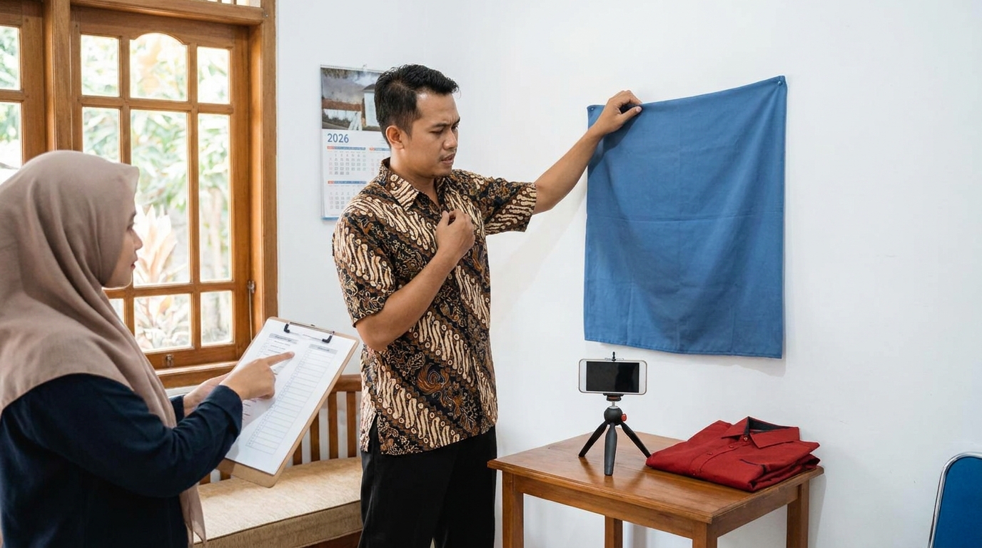 Supporting image that visualizes the requirements, checklist, or technical standards from "Ketentuan Latar Belakang dan Pakaian".