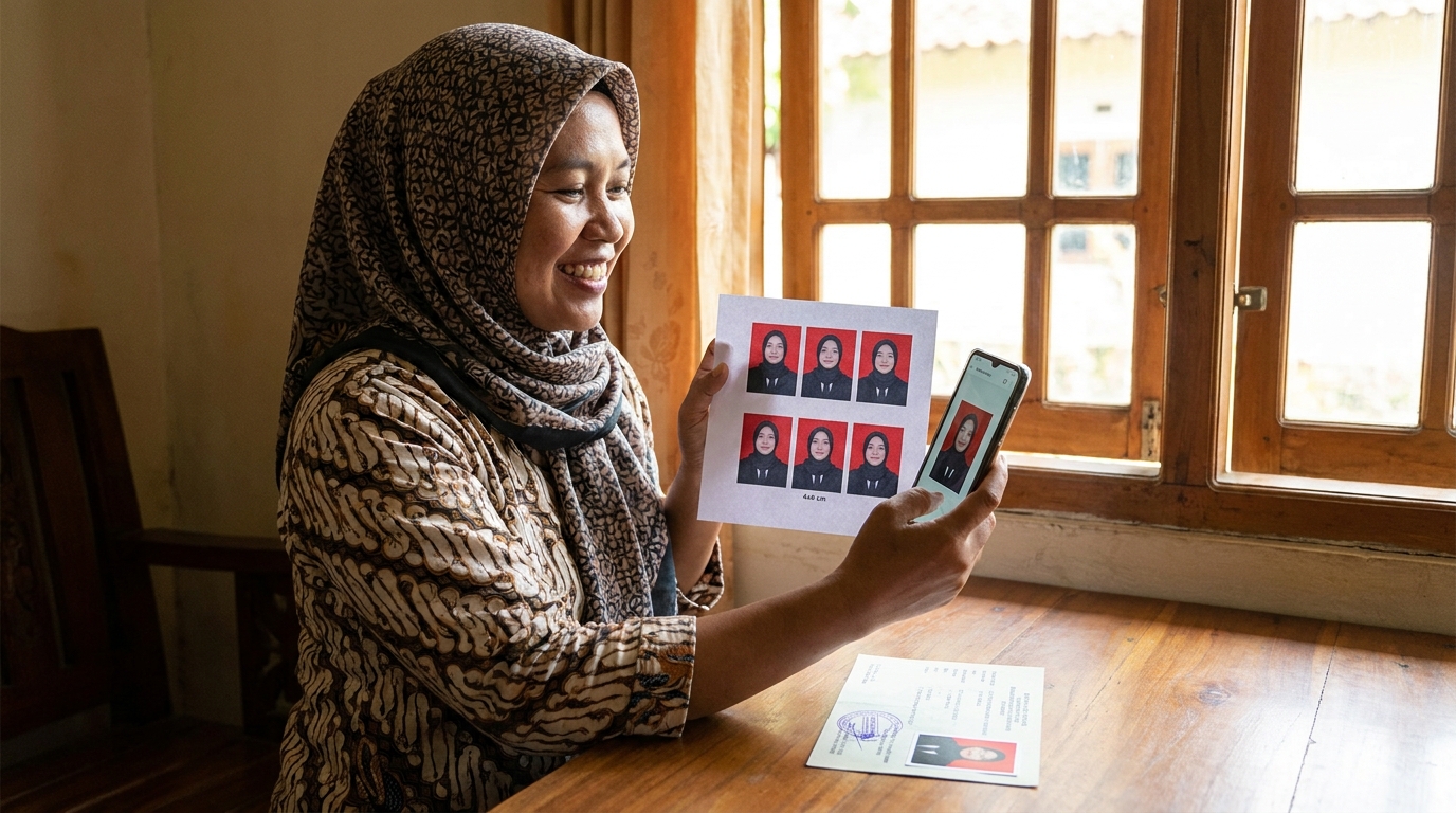 Supporting image showing the final accepted-looking result for cara mengubah foto jadi pas foto.