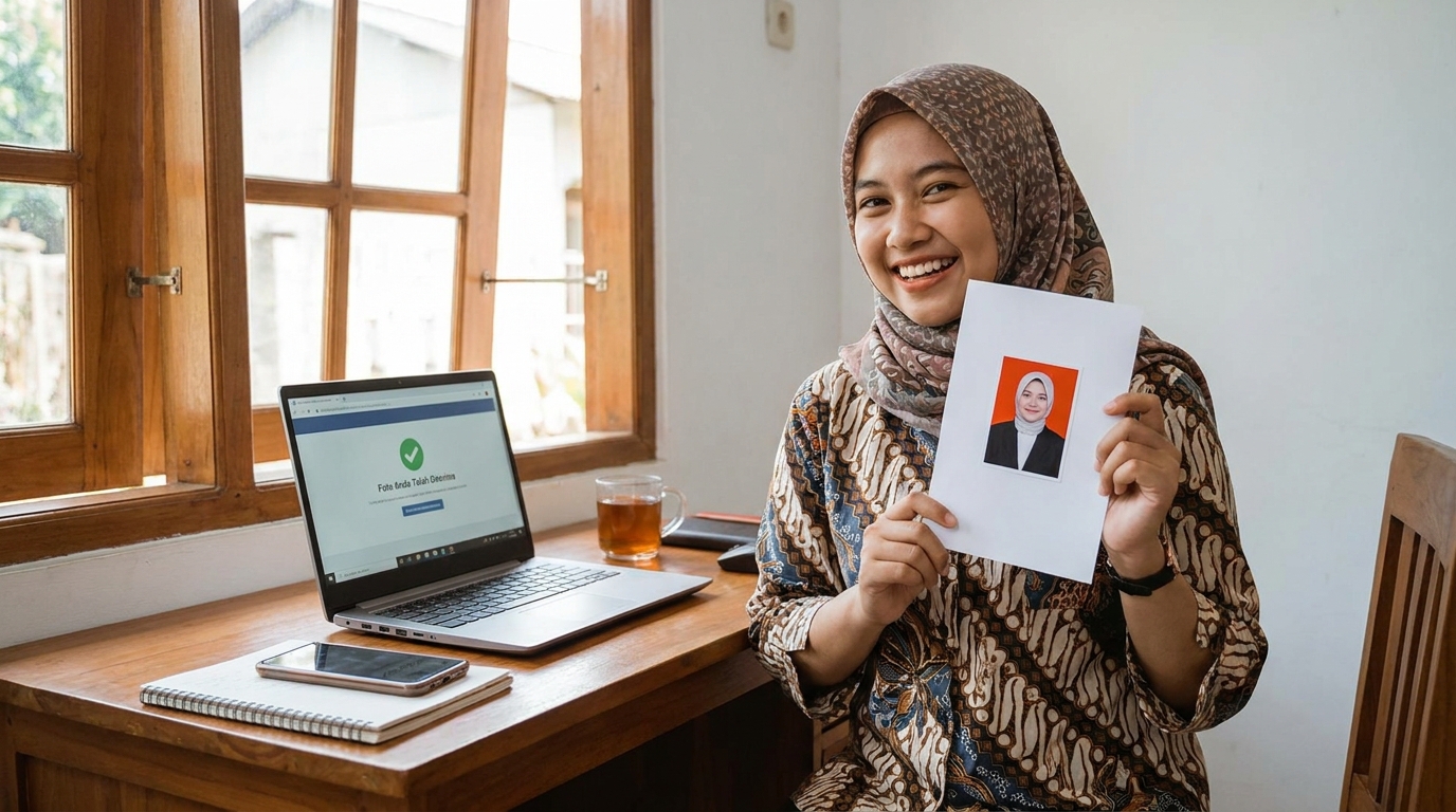 Supporting image showing the final accepted-looking result described in "Solusi Praktis untuk Foto Standar Internasional".