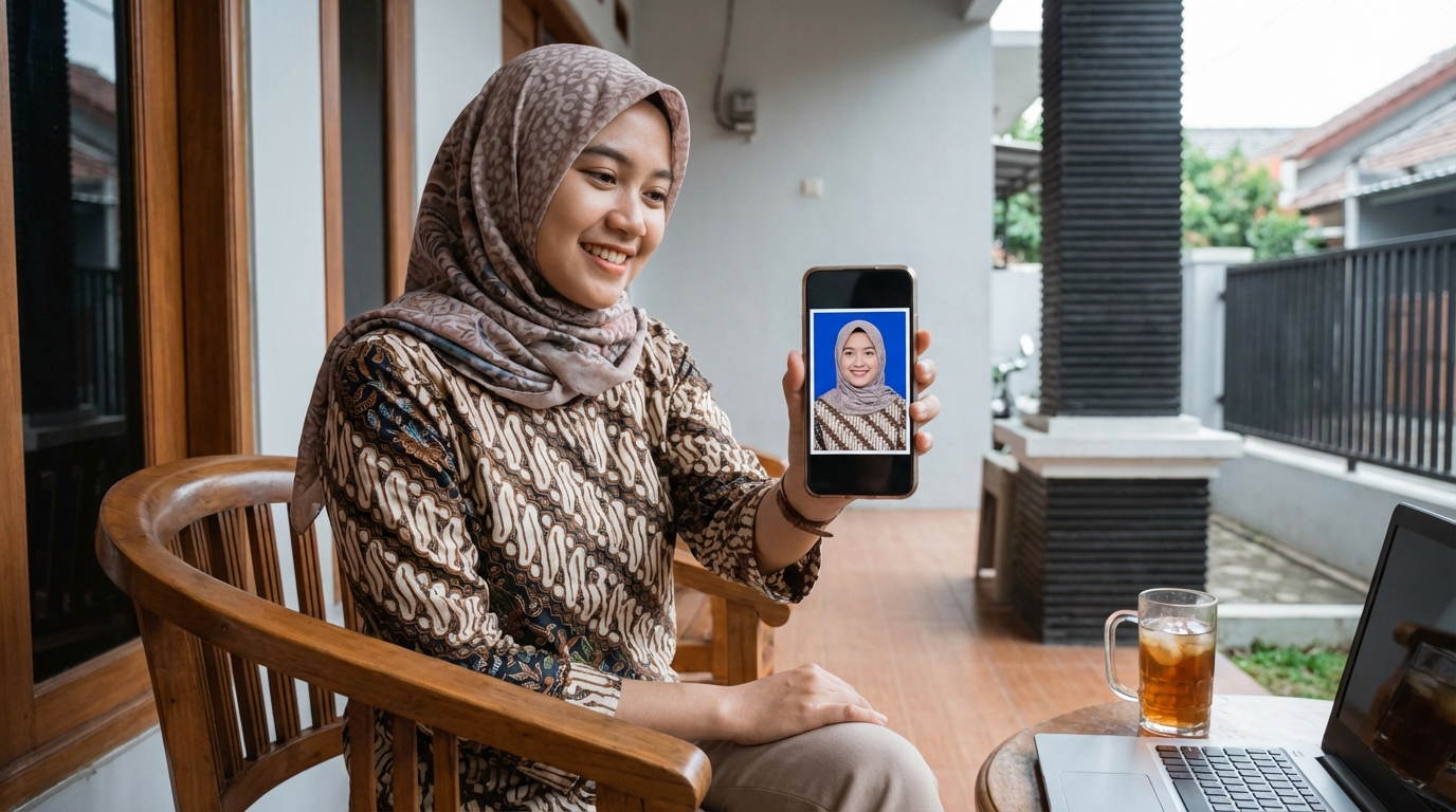 Supporting image showing the final accepted-looking result described in "Solusi Praktis dengan PasPoto".