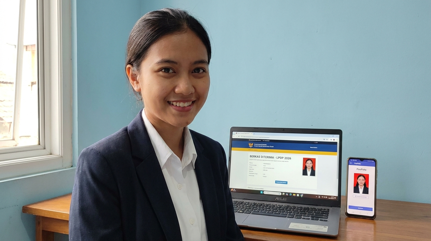 Supporting image showing the final accepted-looking result described in "Solusi Praktis Foto Formal dari Rumah".
