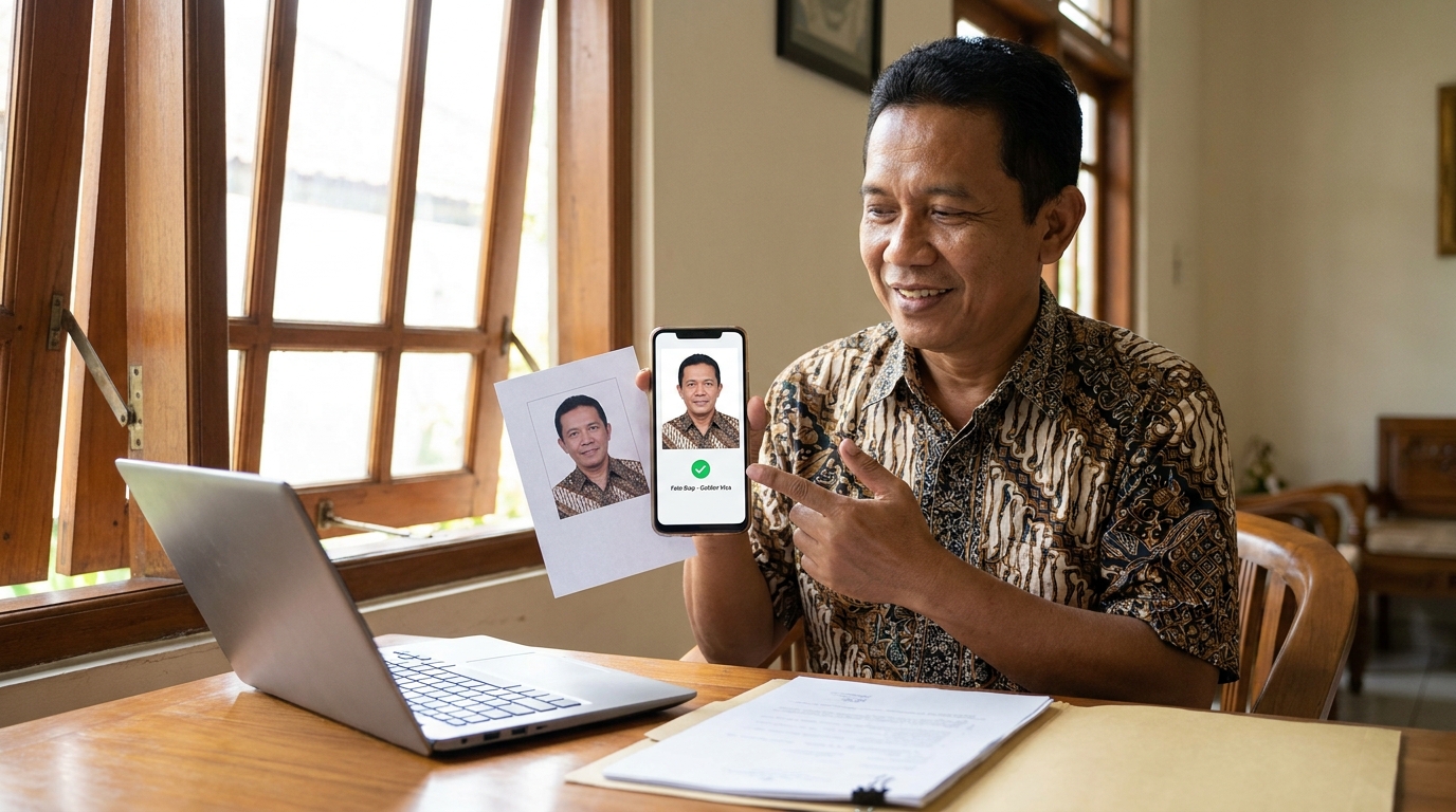 Supporting image showing the final accepted-looking result described in "Langkah Praktis Menyiapkan Foto".