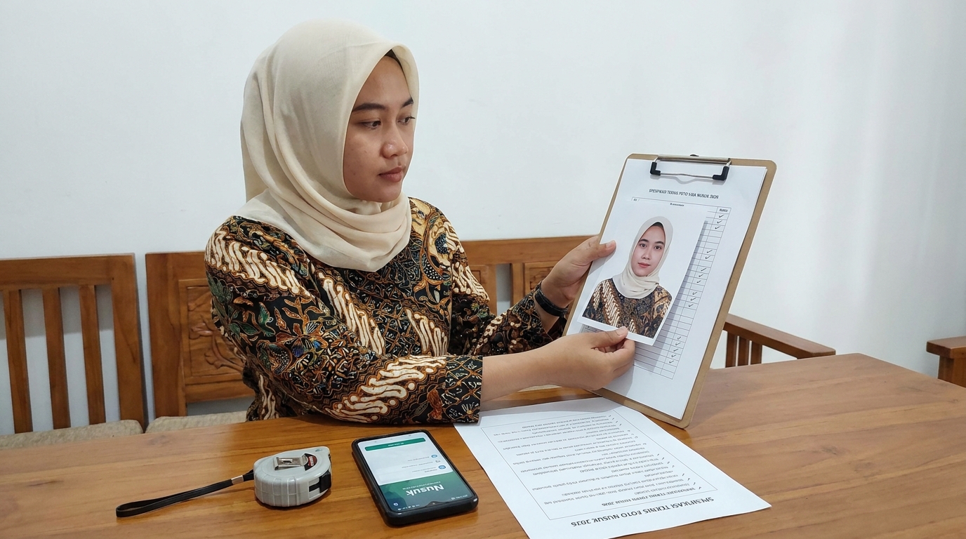 Supporting image that visualizes the requirements, checklist, or technical standards from "Spesifikasi Teknis Foto Visa Nusuk 2026".