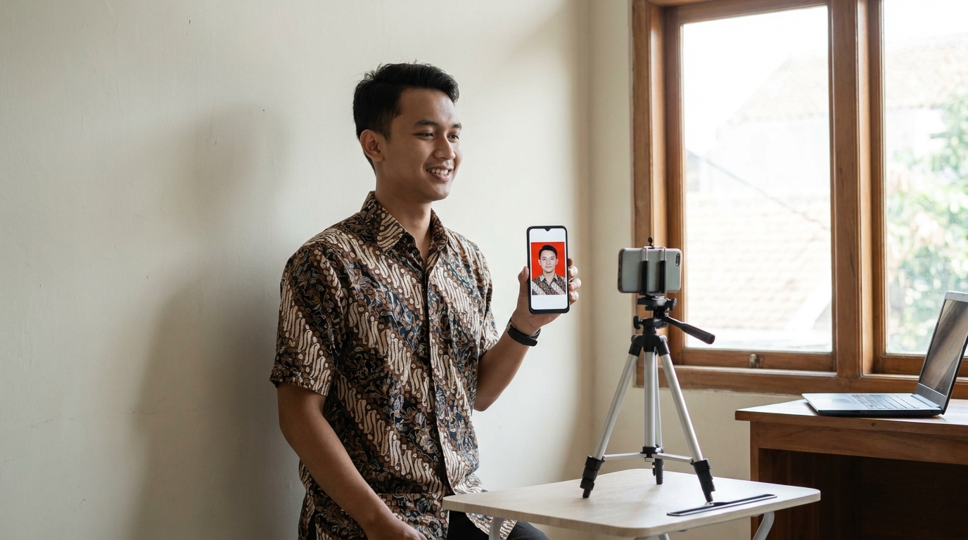 Supporting image showing the final accepted-looking result described in "Langkah Praktis Foto dari Rumah".