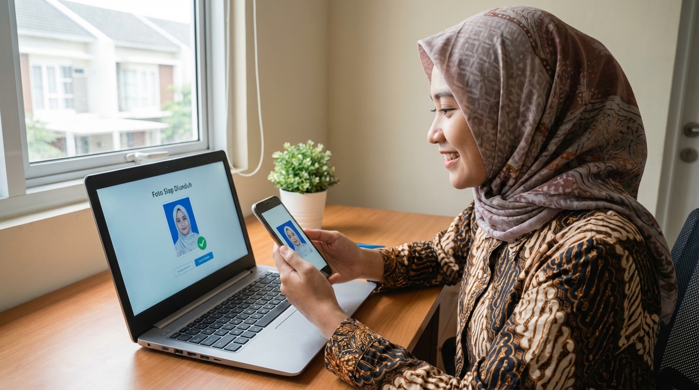 Supporting image showing the final accepted-looking result described in "Langkah Praktis Menyiapkan Foto dengan PasPoto".