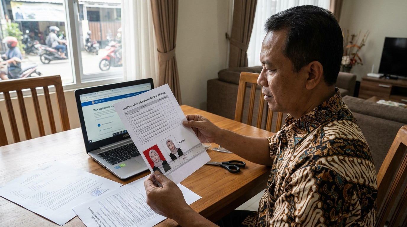 Supporting image that visualizes the requirements, checklist, or technical standards from "Spesifikasi Teknis 2026: Ukuran dan Latar Belakang".