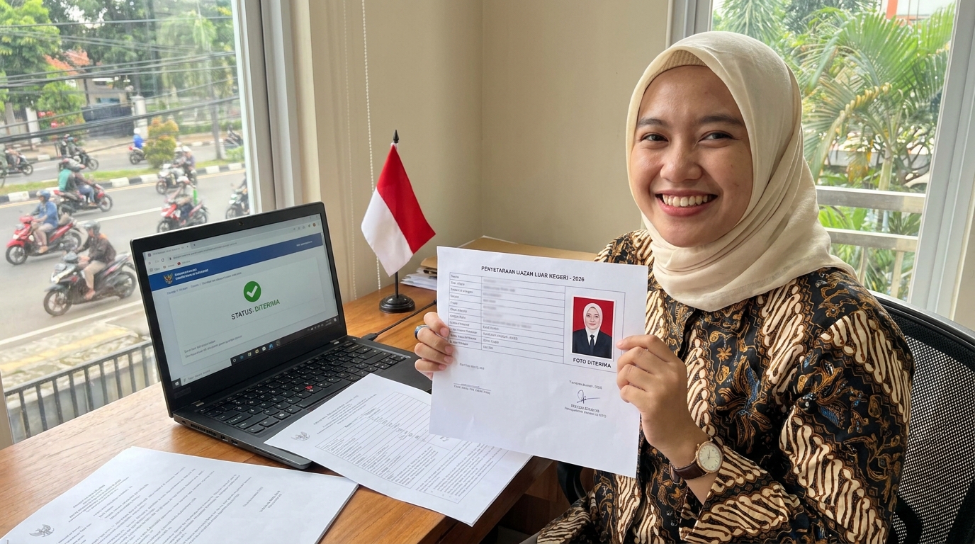 Supporting image showing the final accepted-looking result for foto penyetaraan ijazah 2026.