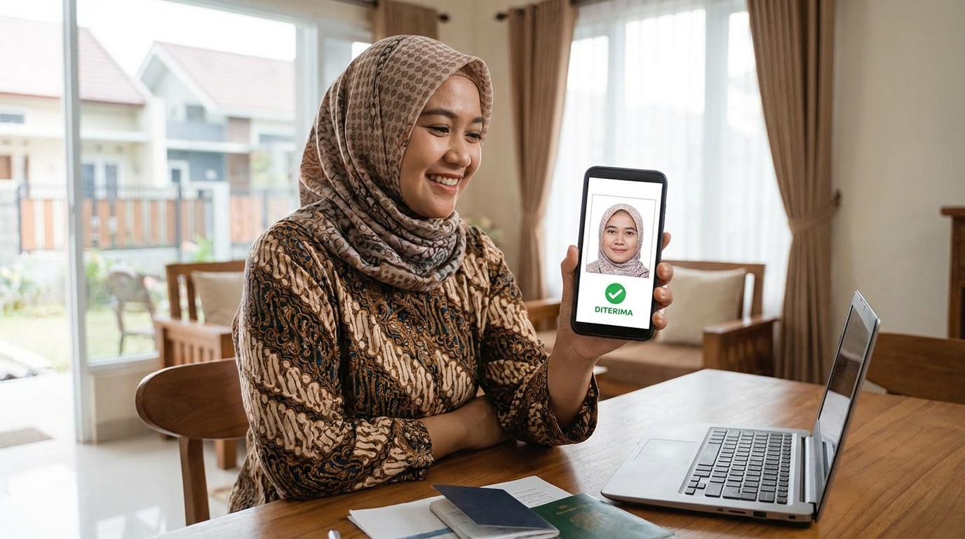 Supporting image showing the final accepted-looking result described in "Solusi Praktis untuk Foto Sesuai Standar Kemenag".