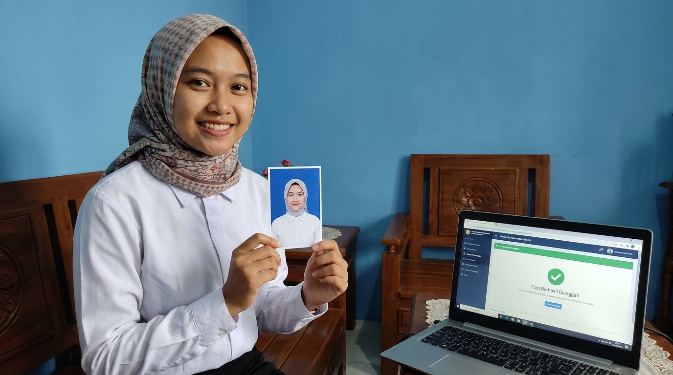 Supporting image showing the final accepted-looking result described in "Ketentuan Latar Belakang dan Pakaian".
