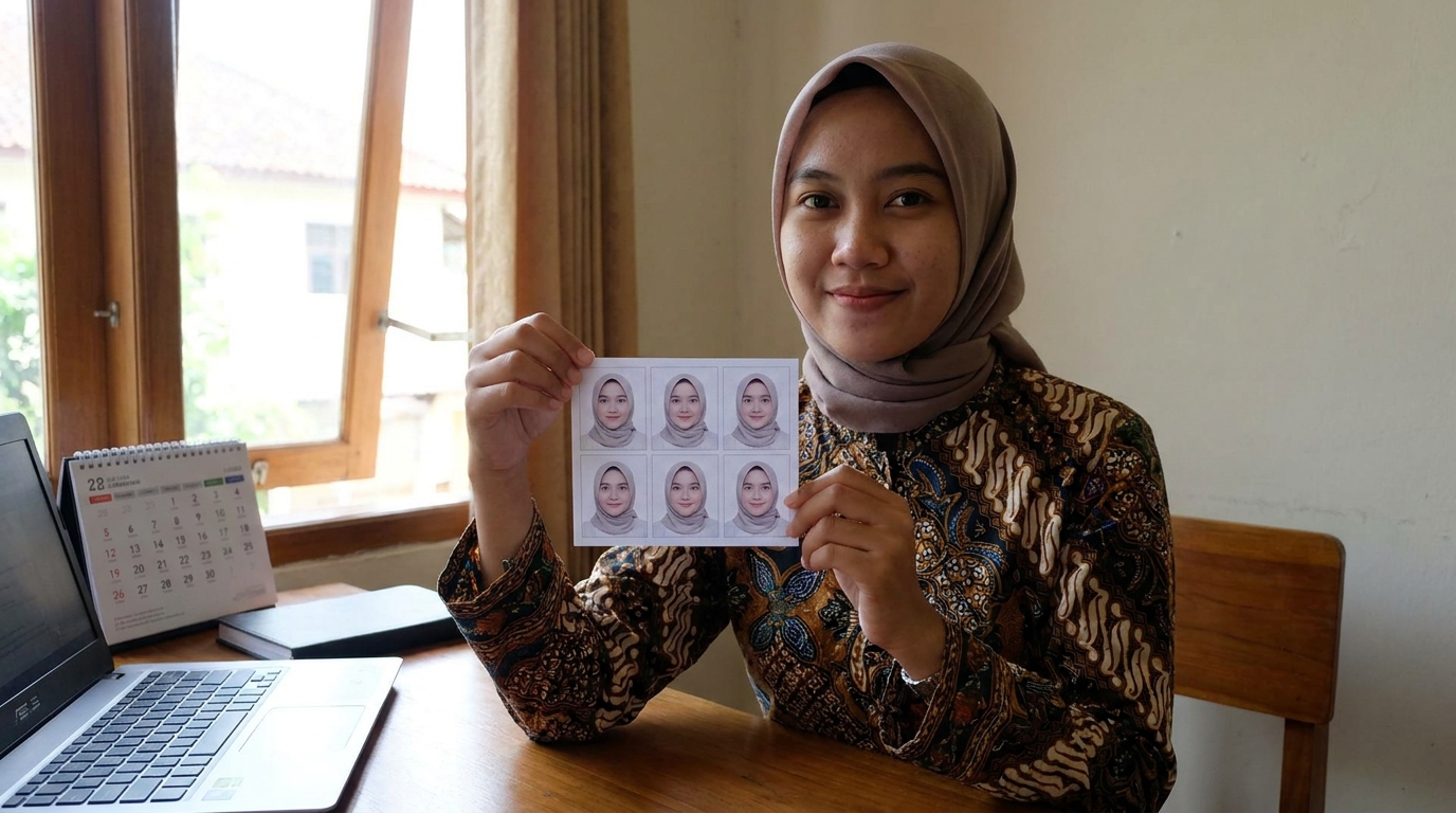 Supporting image showing the final accepted-looking result for pencahayaan pas foto.