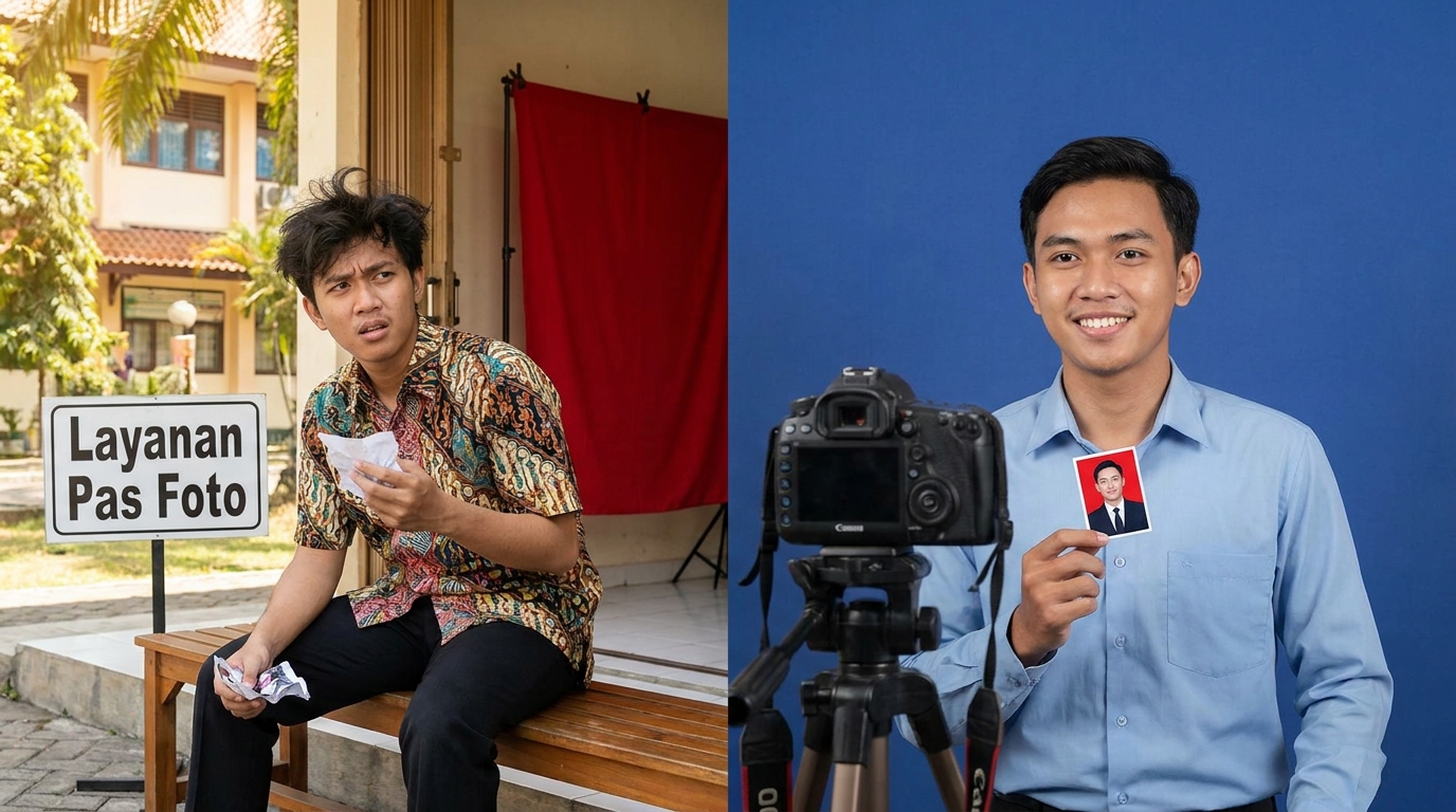 Supporting image showing a clear evaluation or comparison for baju untuk pas foto merah biru.