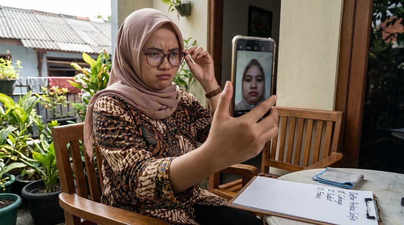 Supporting image that visualizes the requirements, checklist, or technical standards for kesalahan foto kamera depan HP.
