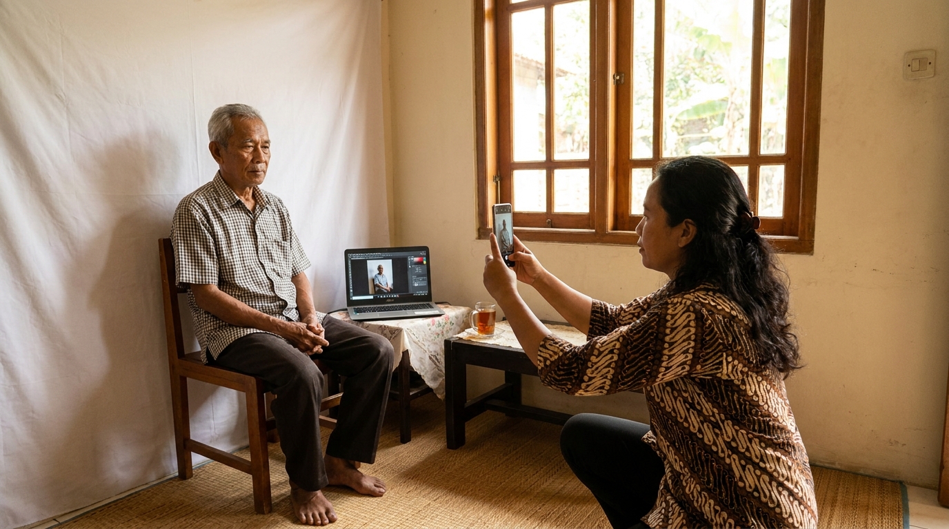 Supporting image showing the main action or workflow for pas foto lansia di rumah.
