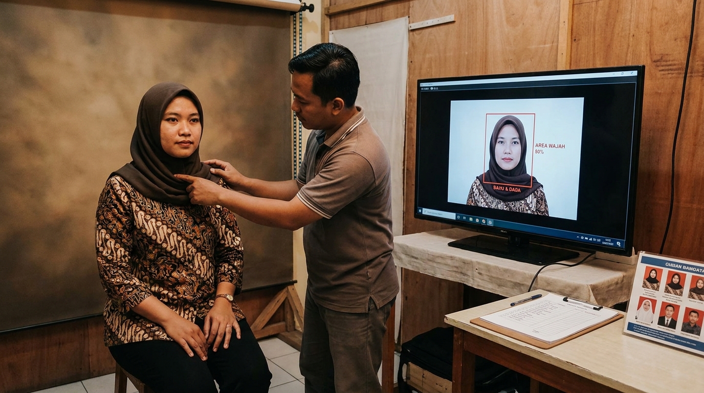 Supporting image that visualizes the requirements, checklist, or technical standards from "Posisi Bahu dan Dada dalam Bingkai".