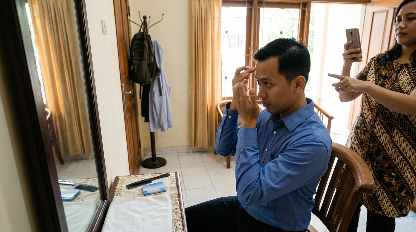 Hero image showing the broader real-world context for tips pas foto pria, inspired by the section "Penataan Rambut dan Wajah".