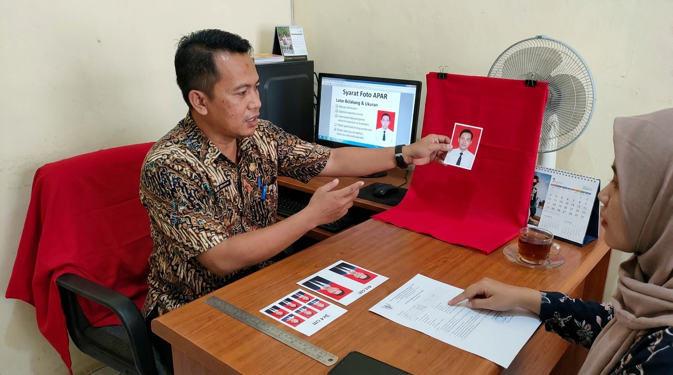 Supporting image that visualizes the requirements, checklist, or technical standards from "Warna Latar Belakang dan Ukuran Standar".