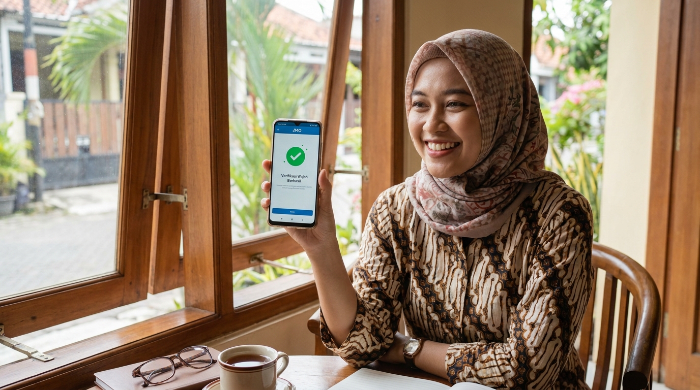 Supporting image showing the final accepted-looking result described in "Tips Verifikasi Wajah (Biometrik) di Aplikasi JMO".