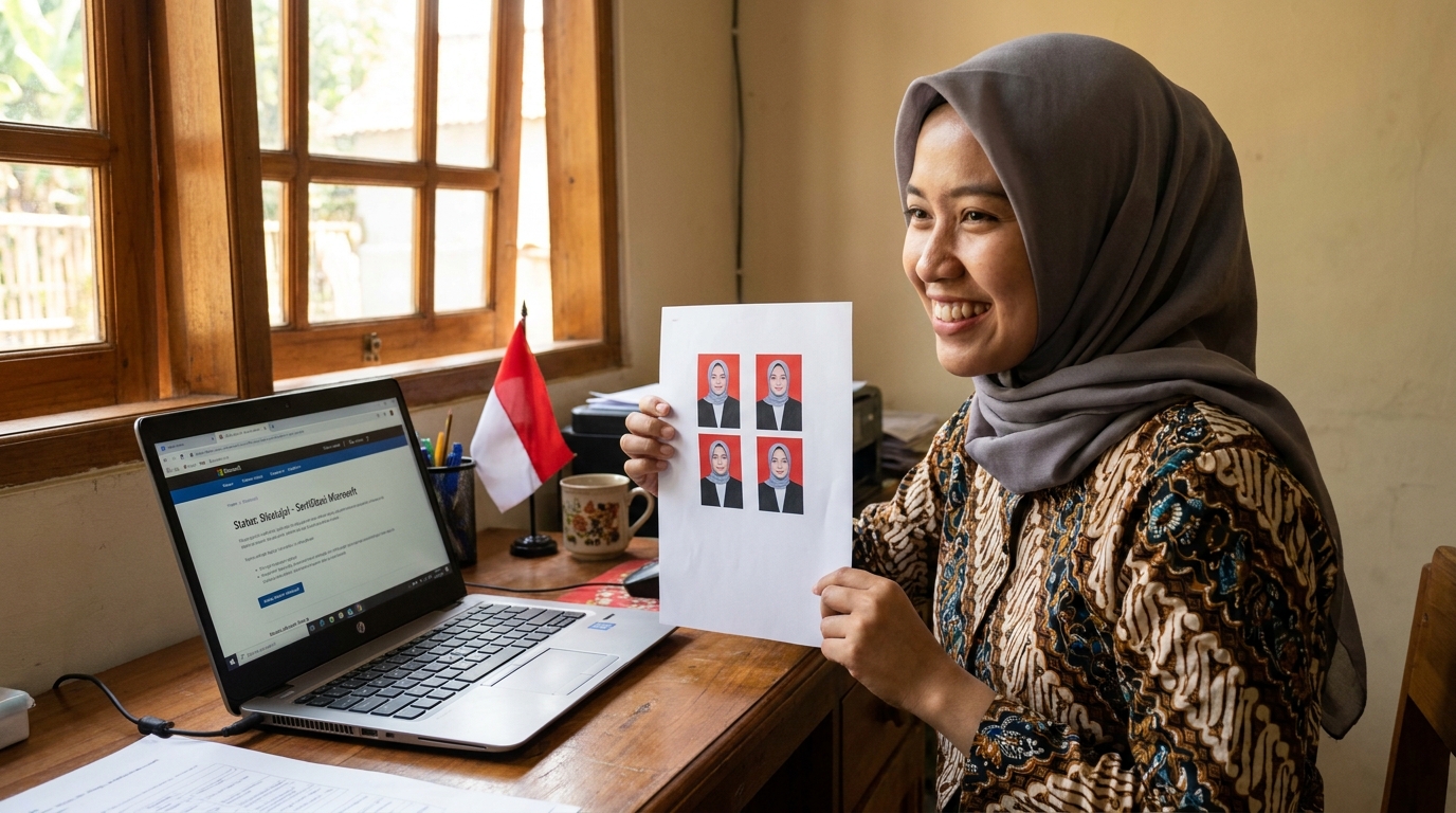Supporting image showing the final accepted-looking result for pas foto sertifikasi Microsoft Google.
