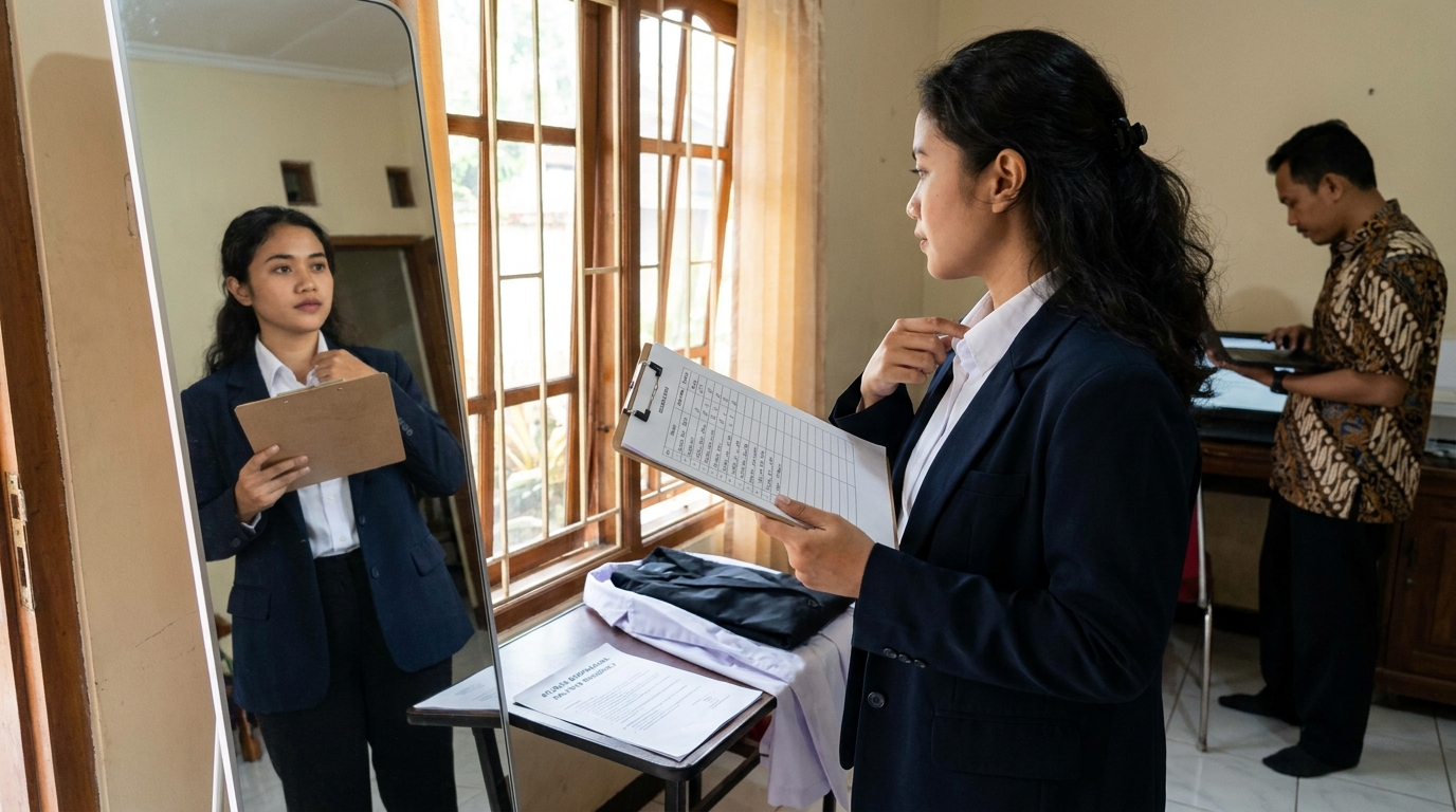 Supporting image that visualizes the requirements, checklist, or technical standards from "Aturan Berpakaian (Dress Code) Profesional".