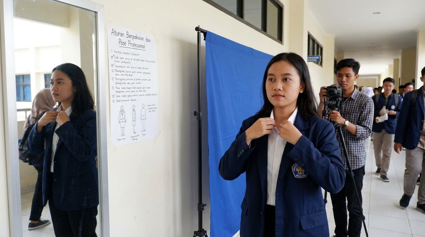 Supporting image that visualizes the requirements, checklist, or technical standards from "Aturan Berpakaian dan Pose Profesional".