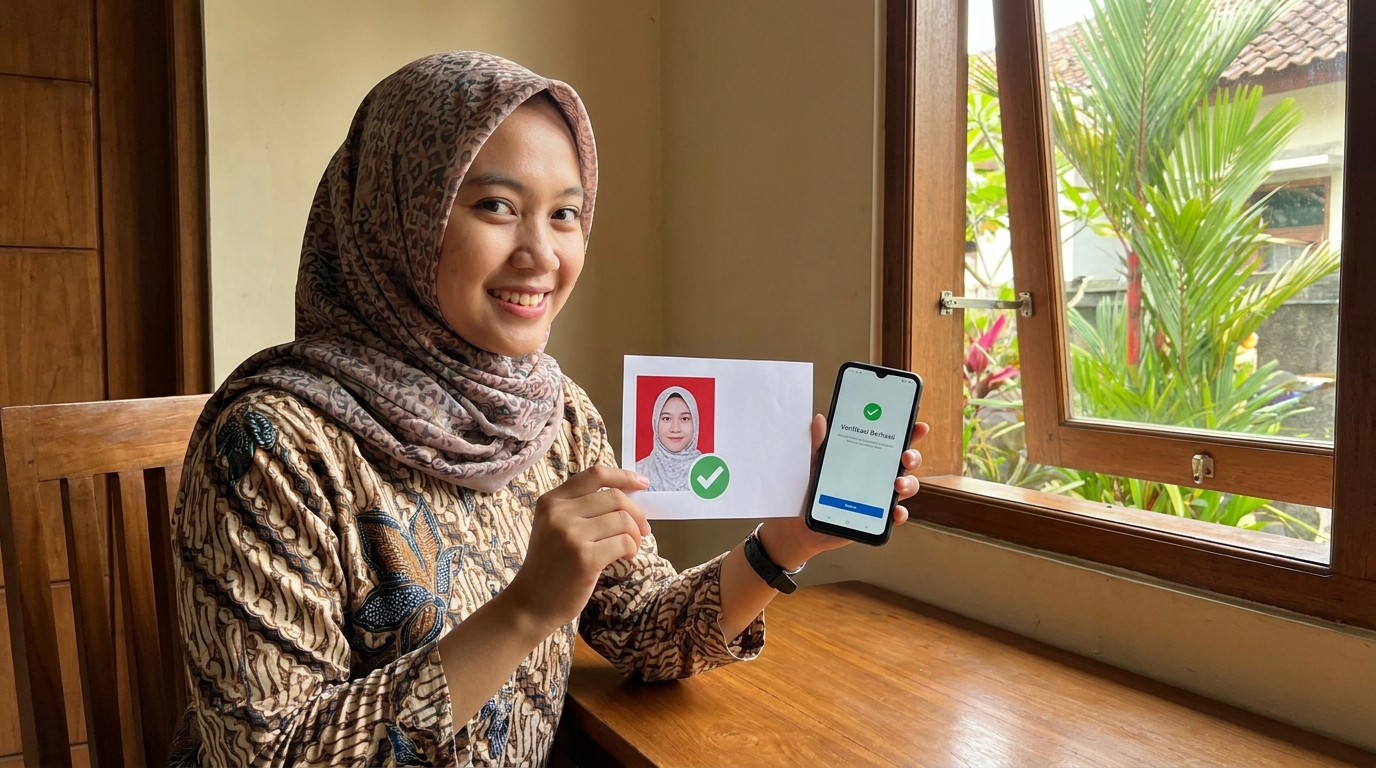 Supporting image showing the final accepted-looking result for pas foto lolos verifikasi AI.