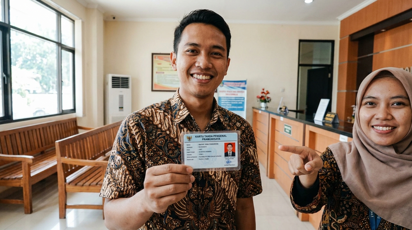 Supporting image showing the final accepted-looking result for pas foto tour guide pemandu.