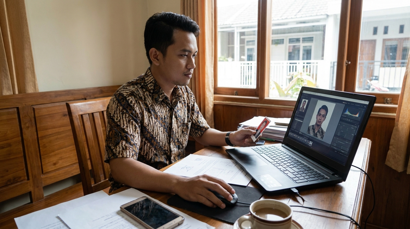 Supporting image showing the main action or workflow for pas foto ahli K3.