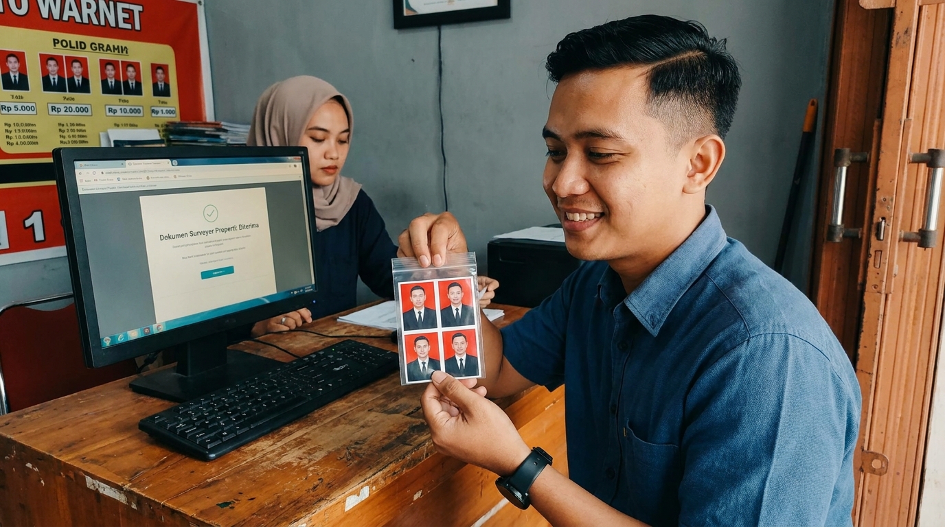 Supporting image showing the final accepted-looking result for pas foto surveyor properti.