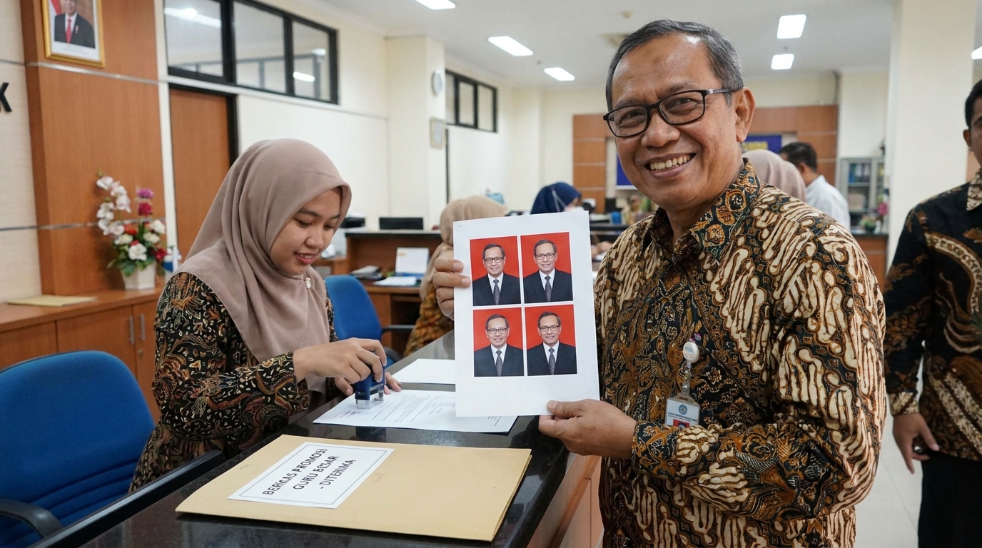 Supporting image showing the final accepted-looking result for pas foto guru besar promosi.