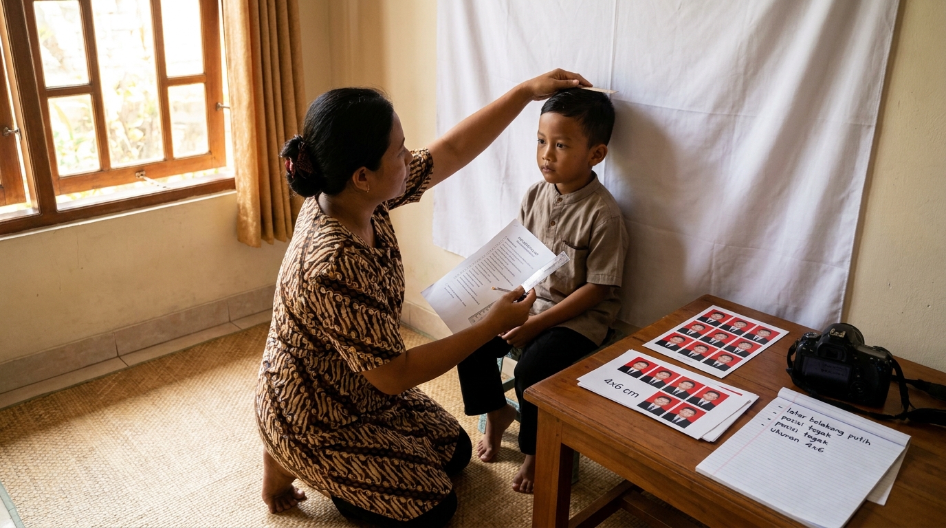 Supporting image that visualizes the requirements, checklist, or technical standards from "Spesifikasi Teknis Foto Paspor Anak".