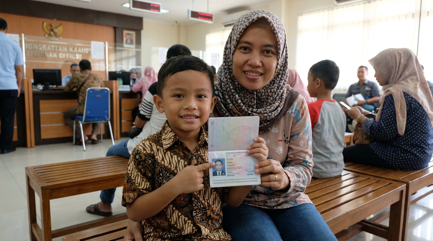 Supporting image showing the final accepted-looking result for pas foto paspor anak tanpa KTP.