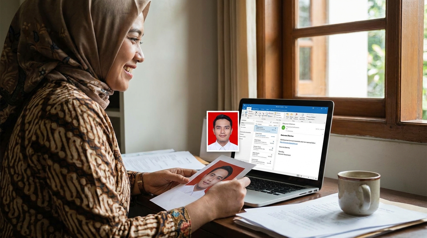 Supporting image showing the final accepted-looking result for pas foto tajam setelah kompres.