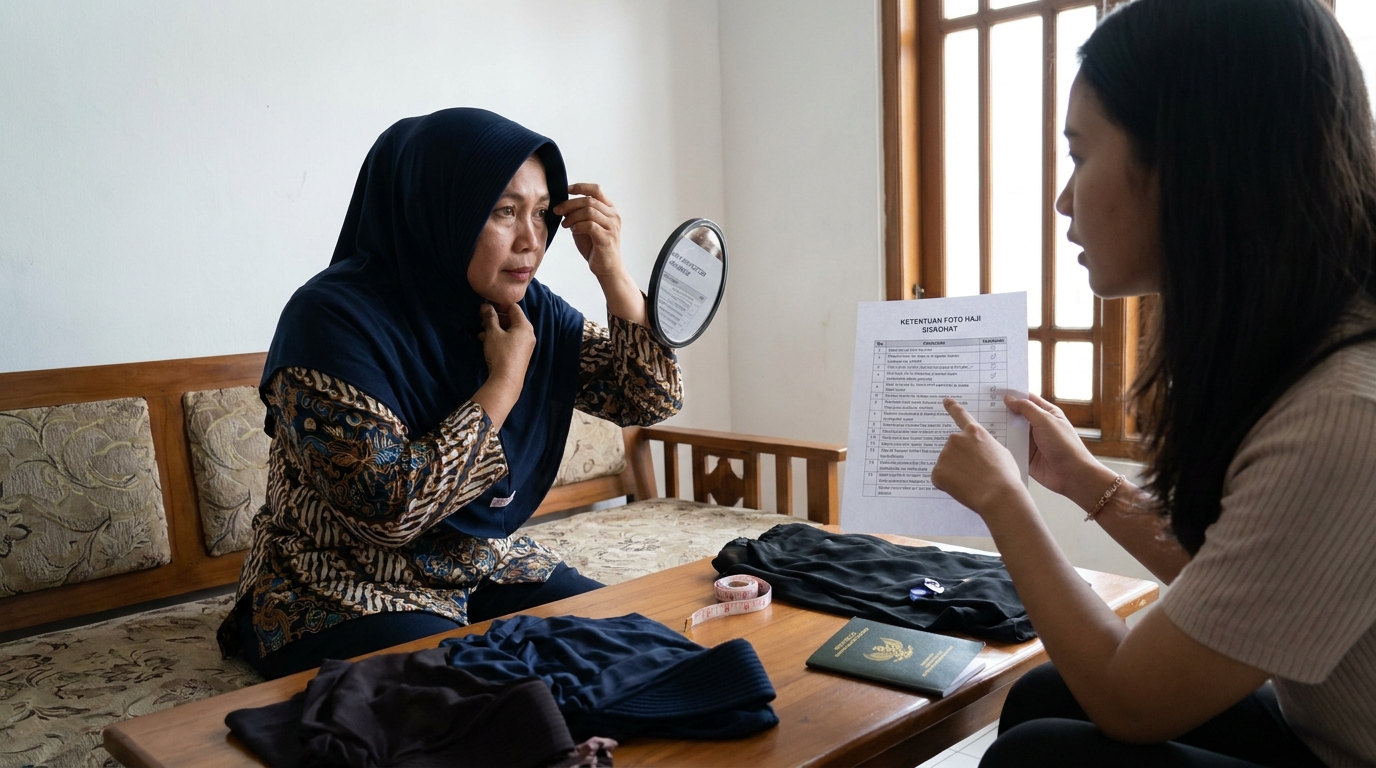 Supporting image that visualizes the requirements, checklist, or technical standards from "Ketentuan Pakaian dan Hijab untuk Jemaah Wanita".